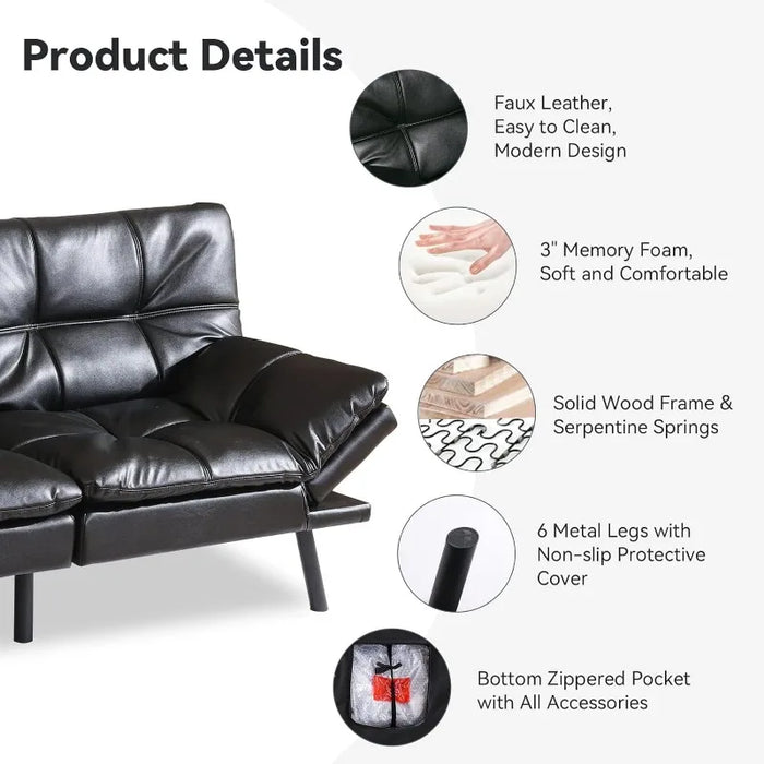 Convertible Futon Sofa Bed,Sleeper Futon Bed Couch,Memory Foam Futon Sofa,Loveseat Sofa Bed, Leather Modern Sofa