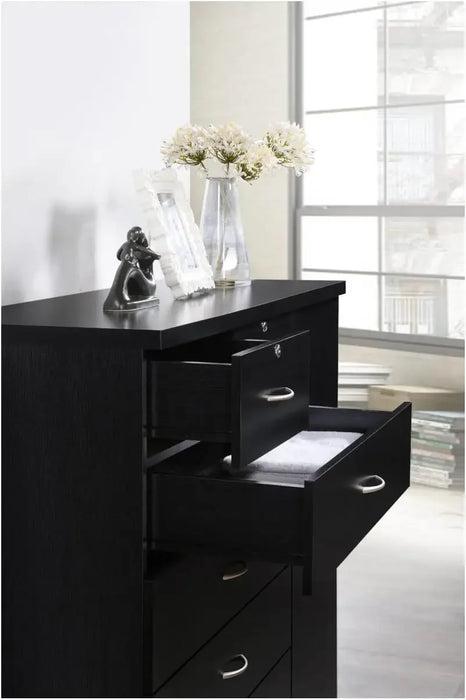 7 Drawer Jumbo Chest, Five Large Drawers, Two Smaller Drawers with Two Lock, Hanging Rod, and Three Shelves | Black