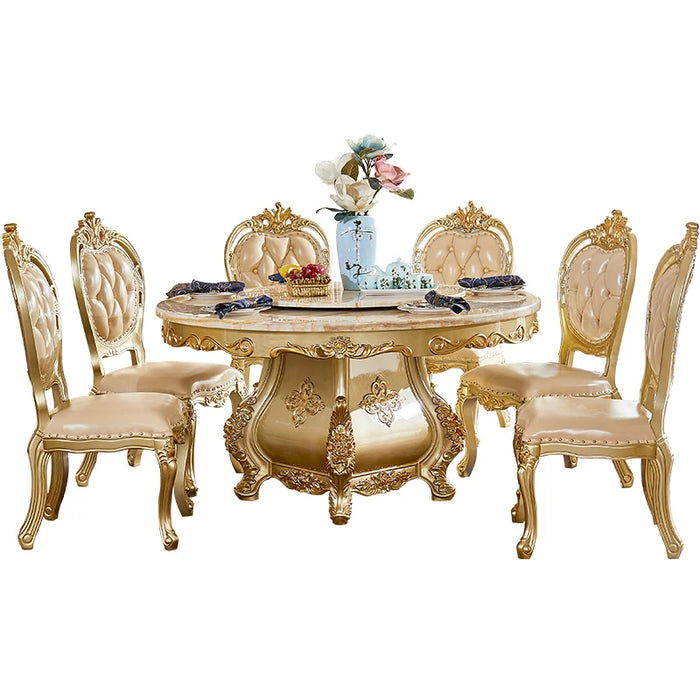 European style all solid wood villas, home dining hotels, marble dining tables and chairs with turntables