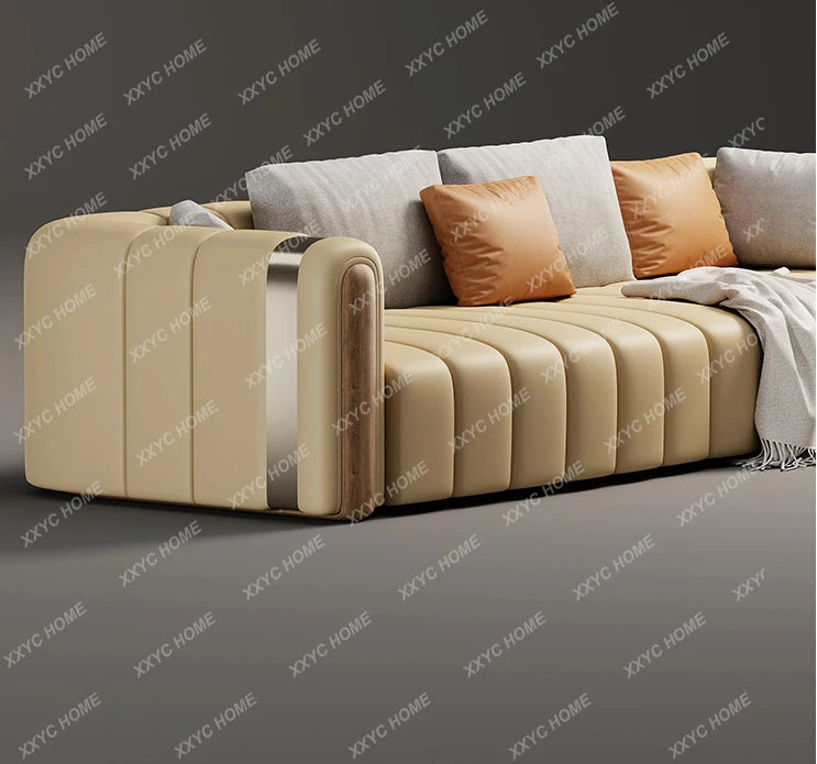 Leather Sofa Straight Row Three-Seat First Layer Cowhide Living Room Sofa