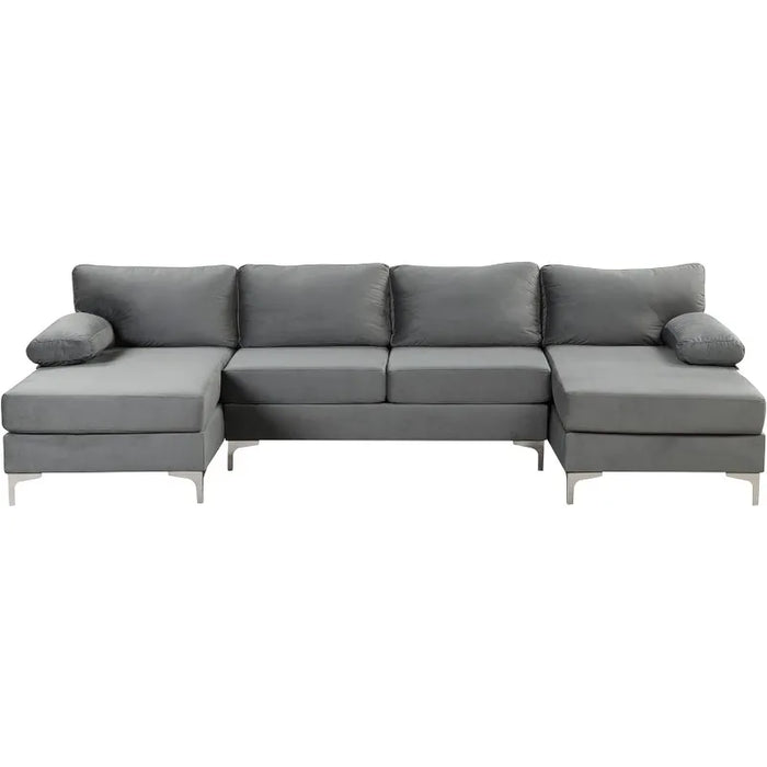 Milano Modern Large Velvet Fabric U-Shape Sectional Sofa, Double Extra Wide Chaise Lounge Couch