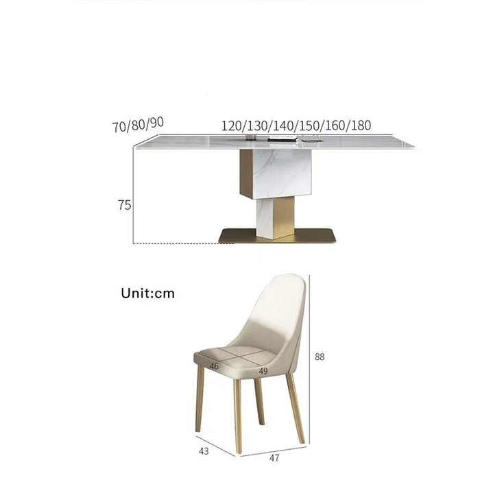Golden Stainless Steel Luxury Rectangular Custom Marble Garden Table 1.8m Nordic Dining Rooms Restaurant Hotel Furniture