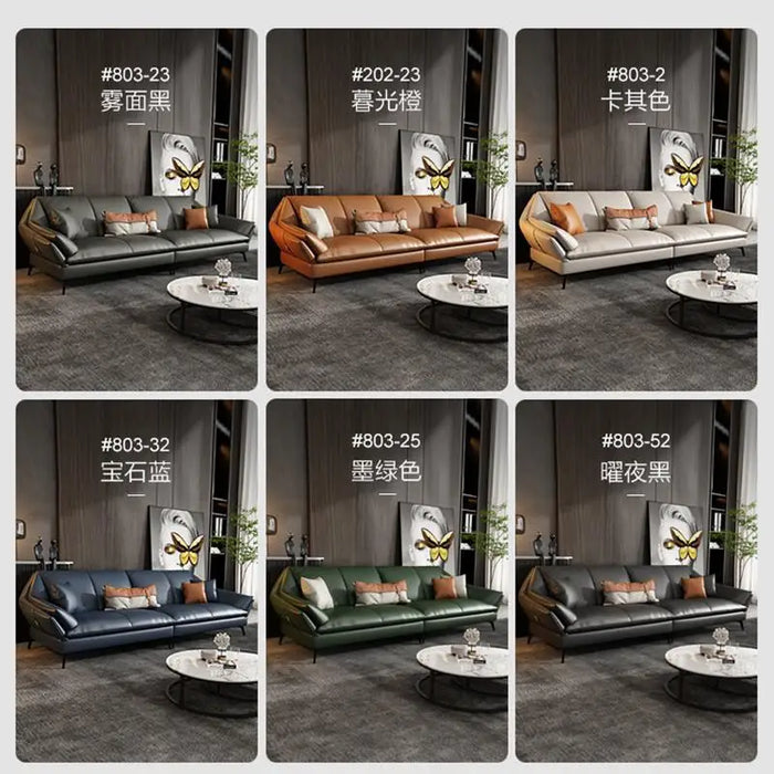 Italian Minimalist Leather Sofa First Layer Cowhide Modern Minimalist Nordic Living Room Light Luxury Straight Row Leather Sofa