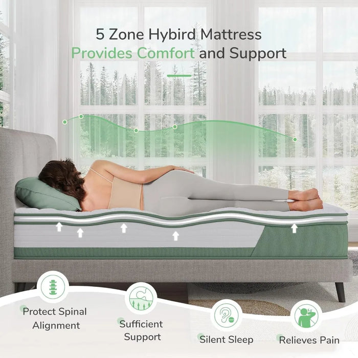 Mattress King, 12 Inch 5-Zone Hybrid Mattress with Gel Memory Foam for Pressure Relief & Cool Sleep, Midume Firm King Bed