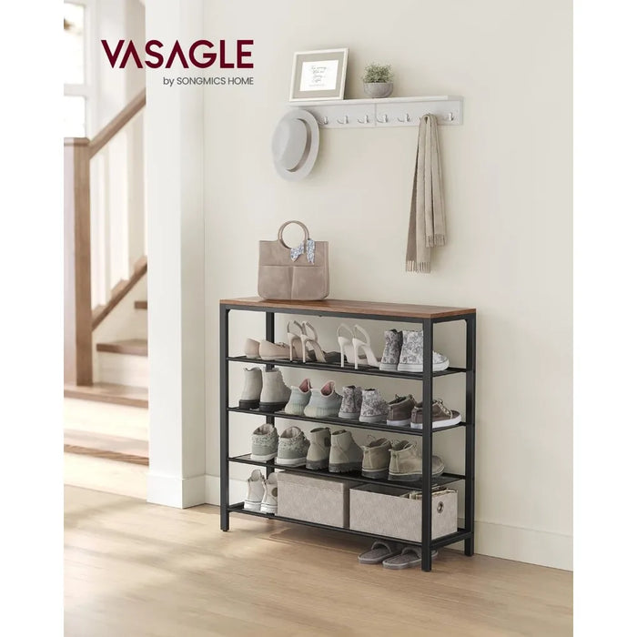VASAGLE INDESTIC Shoe Rack, Shoe Organizer for Closet with 4 Mesh Shelves and Large Top for Bags, Entryway Hallway Shoe Shelf