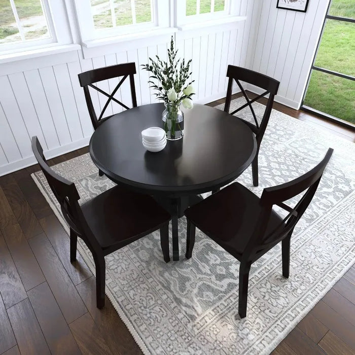 5 Piece Dining Set, W-42”, D-42” H-30”, Black/Oak