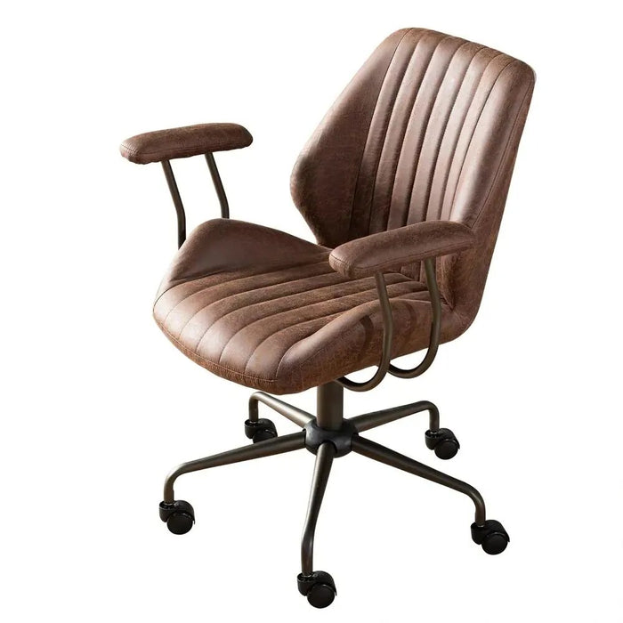 Magic Brown / Dark Brown Suede Fabric Swivel Office Task Chair with Arms and Lumbar Support