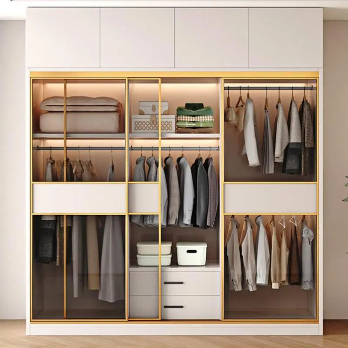 Modern Wardrobe With Transparent Glass Sliding Door Modern Bedroom Furniture Garment Clothes Closet Bedroom Cabinet For Clothes