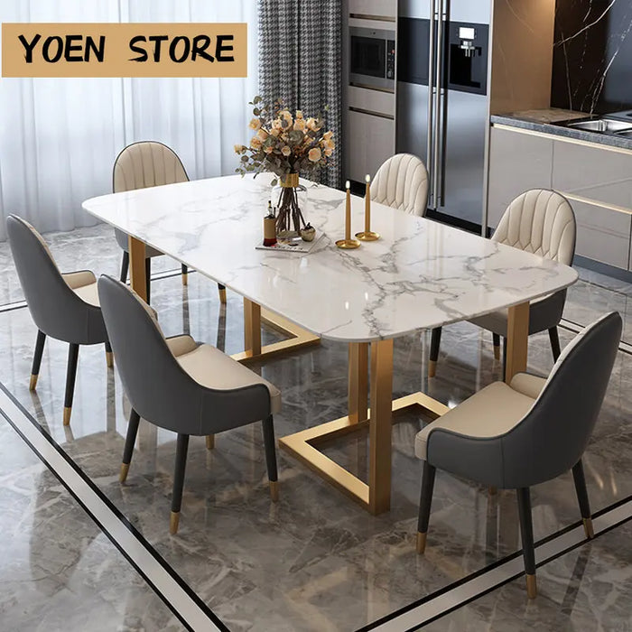 Northern Europe Dining Table set 6 Modern Chairs Small Apartment Creative Stainless Steel mesa de comedor furniture GY50CZ