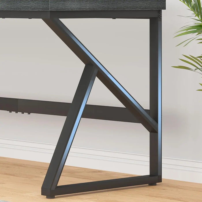 HSH Extra Long Computer Desk, Industrial Metal Wood Home Office Desk, Large PC Laptop Table for 2 Person Executive Writing