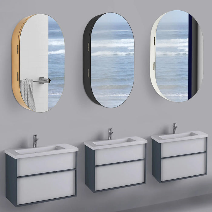 Mirror Medicine Cabinet Oval Cabinet Mirror, Bathroom Wall Storage Cabinet Mirror Gold/Black/White