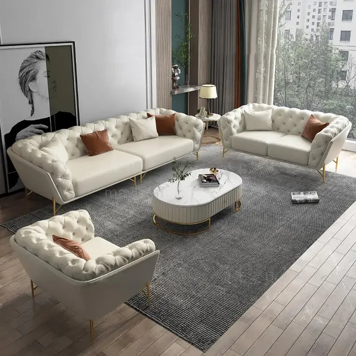Light Luxury Post-Modern Leather Sofa American Style Simple Villa Living Room Three-Seat Lounge Couch Combination Furniture