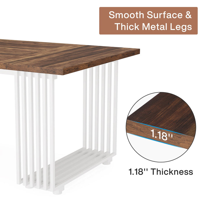 Tribesigns 70.9" Modern Office Desk, Wooden Executive Desk, Brown Computer Desk with White Metal Legs, Large Workstation