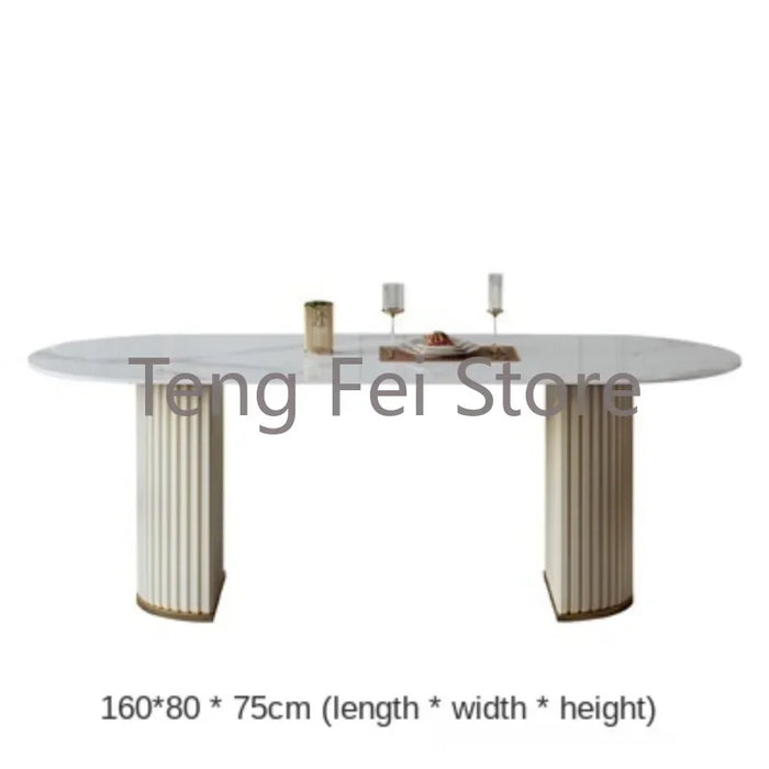 White Minimalist Light Luxury Bright Rock Plate Dining Room Set Modern Chairs Household Living Room Tavolo Pranzo Furniture WK