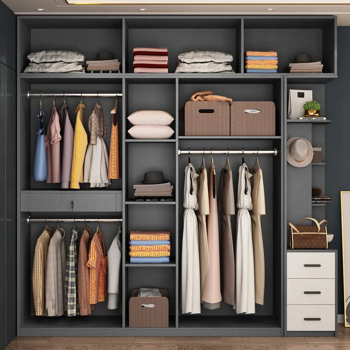Solid wood multilayer wardrobe simple modern open-door wardrobe small household storage cabinet economical wardrobe