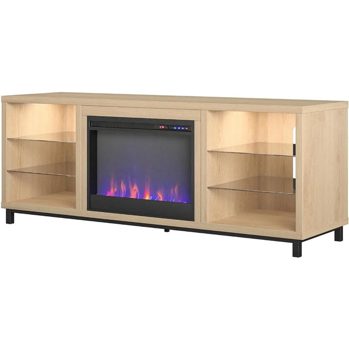 TV cabinet, luxury fireplace TV bracket, suitable for TVs 70 inches and below, blonde oak storage cabinet