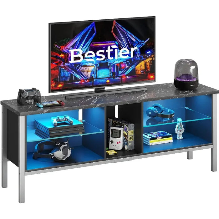 Bestier TV Stand for 70 inch TV, Modern Marble Gaming Entertainment Center with LED Lights, Wood TV Stand with