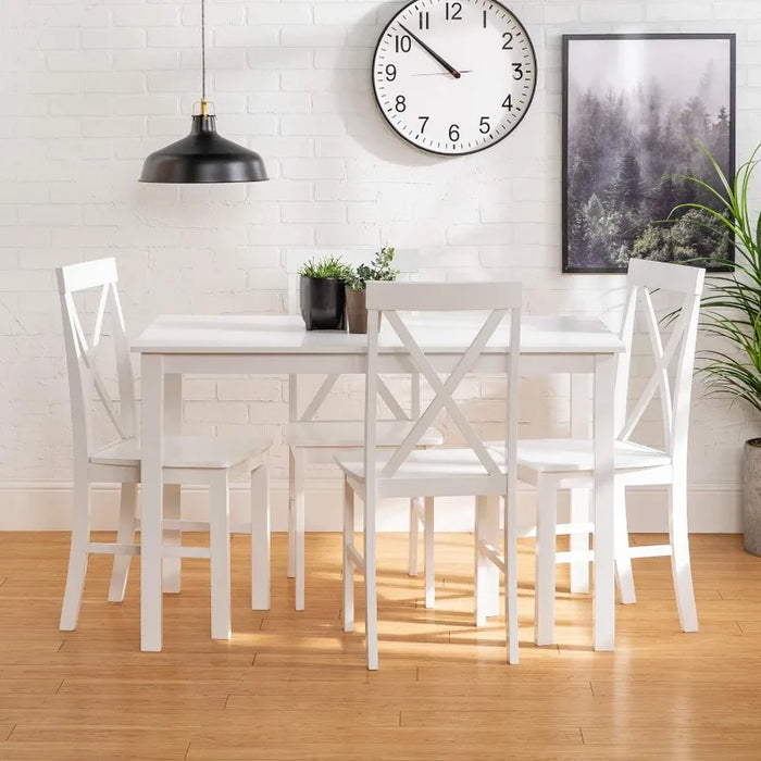 4 Person Modern Farmhouse Wood Small Dining Table with 4 Chairs Set for Dining Room Kitchen, 48 Inch, White