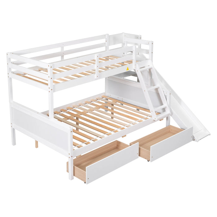 L-Shaped Twin over Full Bunk Bed with Twin Size Loft Bed 2 Drawers Built-in Desk Slide Shelves