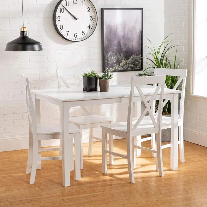 4 Person Modern Farmhouse Wood Small Dining Table with 4 Chairs Set for Dining Room Kitchen, 48 Inch, White