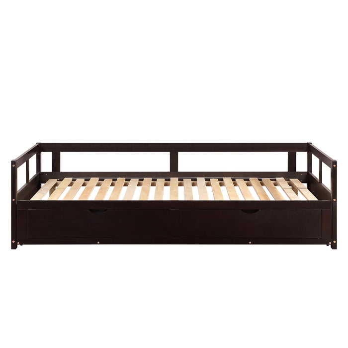 Wooden Daybed with Trundle Bed and Two Storage Drawers ,Extendable Bed Daybed,Sofa Bed for Bedroom Living Room