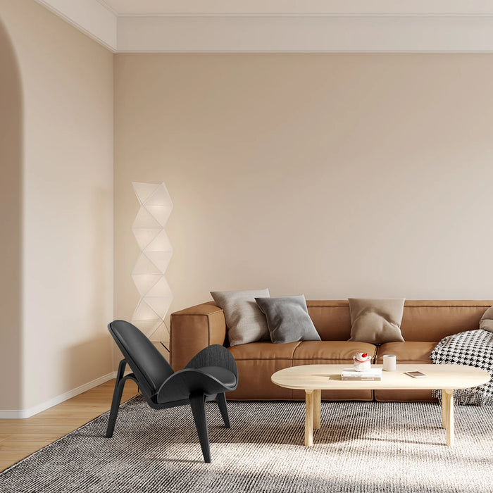 Nordic Three-Legged Shell Chair Smiling Lounge Chair Replica Simple sofa Airplane Chair Living Room Furniture Faux Leather Chair