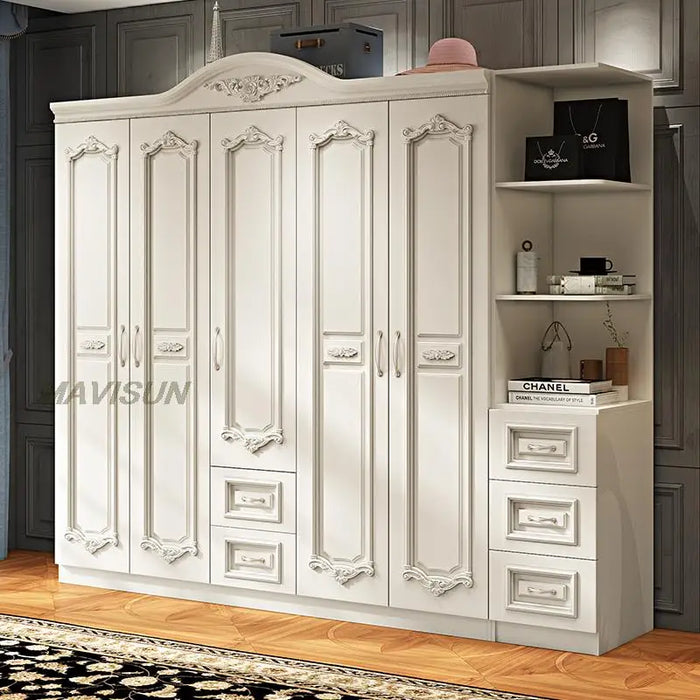 Light Luxury American Wardrobe Economical European Assembled Panel Simple Modern Bedroom Overall Six-Door Wooden Wardrobe