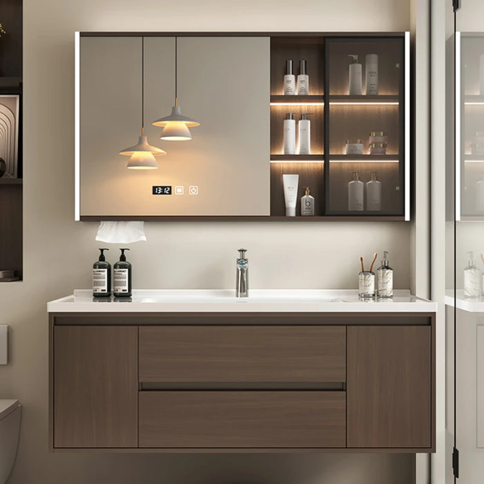 New Chinese Style Bathroom Cabinet Combination Ceramic Integrated Basin Walnut Color Bathroom Sink Washbasin Furniture YX50BC