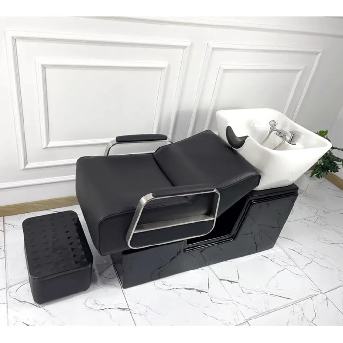 Commercial Shampoo Chair Wash Hair Salon Gold Head Spa Bed Shampoo Chair Stylist Luxury Basin Reclining Mobile Cadeira Furniture