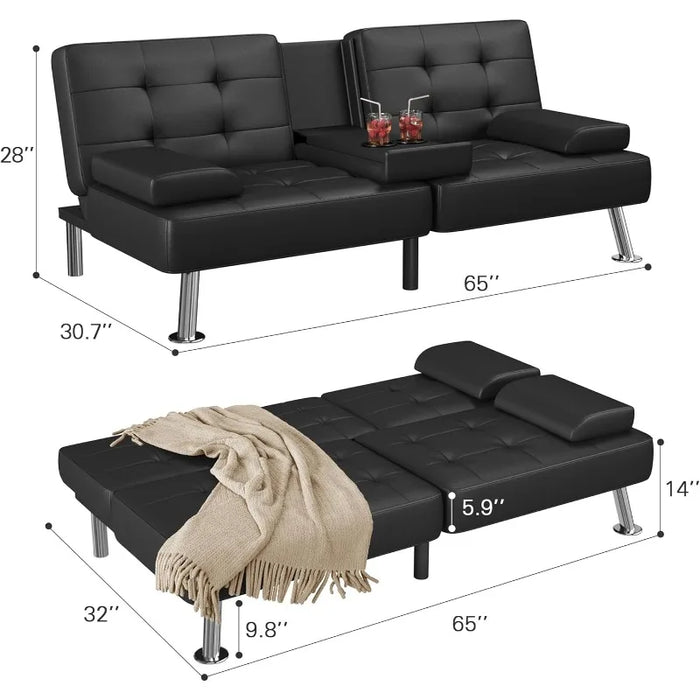 Convertible Folding Futon Sofa Bed Sleeper Couch for Living Room Faux Leather Upholstered   home furniture  couch  sofa bed