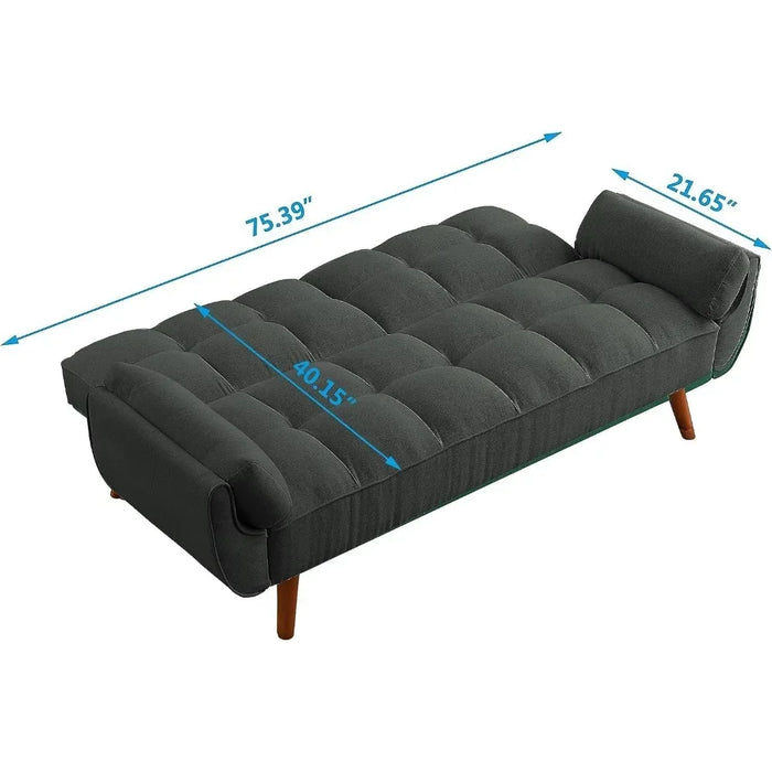 Modern Convertible Tufted Linen Upholstered Futon Sofa Daybed W/2 Pillows Luxury Sofa in the Living Room Overstuffed Comfy Home