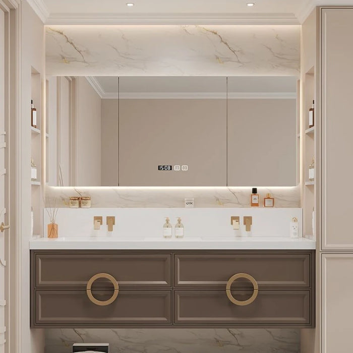 Light Luxury Oak Bathroom Cabinets Rock Plate Seamless Sink Washstand Modern Washbasin Toilet Vanity French Bathroom Furniture