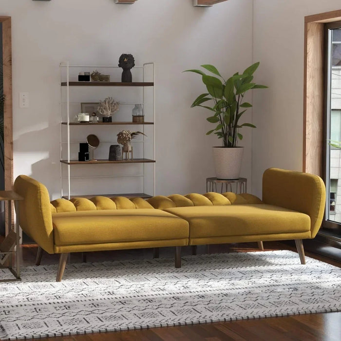 Living Room Sofas Sofa Futon - Premium Upholstery and Wooden Legs - Mustard Couch Sofas
