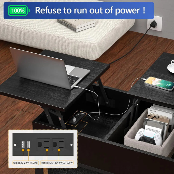 Hasipu Lift Top Coffee Table with Storage for Living Room LED Furniture 39.4",Modern Square Center Tables with USB Charging