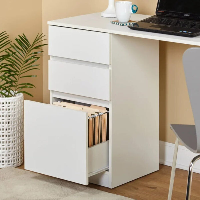 Como Writing Desk with 3 Storage Drawers, White computer desk  office desk
