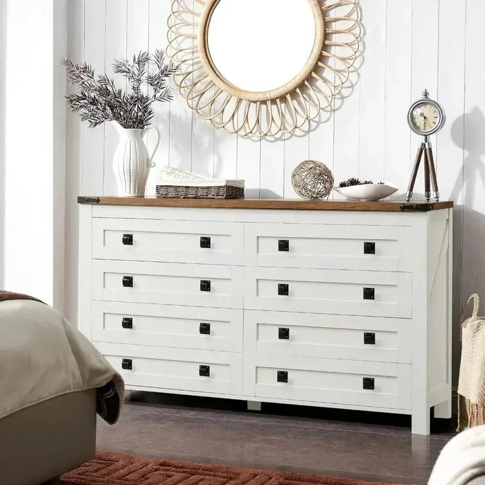 Dresser, Bedroom with 8 Drawer Dresser Cabinet, Wooden Country Wide Drawers, Storage Dresser Bedroom, Living Room, Dresser