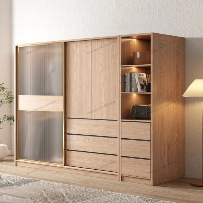 Nordic Sliding Door Wardrobe Cream Style Household Bedroom Small unit Sliding Door Cabinet Large wardrobe