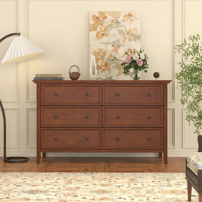 Dresser, Drawer Wood Dresser, Solid Wood Chest of Drawers with 6 Drawer Storage, Dresser