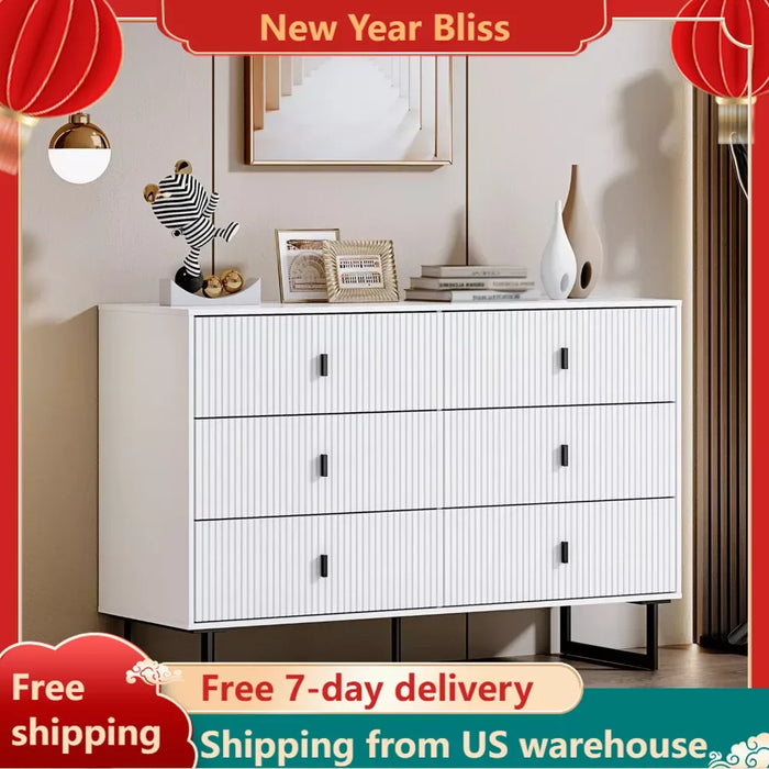 White 6 Drawer Dresser for Bedroom Make Up Table Storage Organizer Dresser Toiletries Modern Chest of Drawers Hallway Furnitures