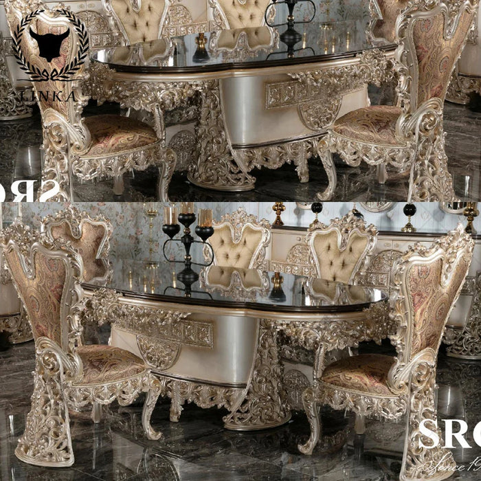 Custom-made European long dining table luxury all solid wood carved gold foil large-sized French dining table furniture