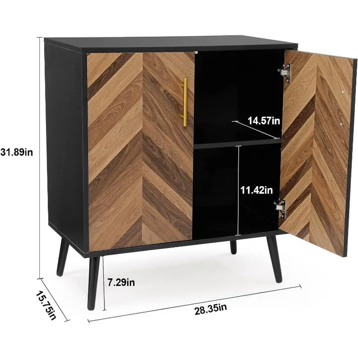 Modern Sideboard Buffet Cabinet with Storage, Black Credenza Accent Cabinet with Adjustable Shelves for Living Room, Office