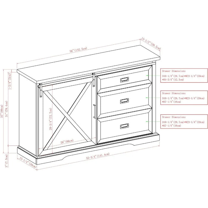 TV Cabinet Wood Sliding x Barn Door Living Room Entrance Service Locker Door - Media Console, 56", White & Rustic Oak