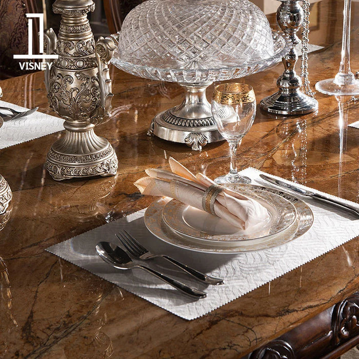 European-style solid wood dining table, American carved large-size dining room marble dining table and chair