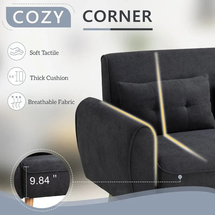 Shintenchi Small Modern Loveseat Couch Sofa, Mid Century Fabric Upholstered 2-Seat Sofa Apartment with 2 Pillows,Black
