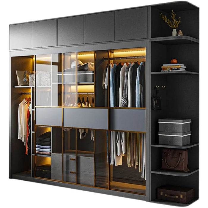 Sliding door wardrobe modern simple locker combination economy small sliding door large wardrobe glass door