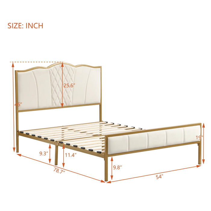 Bed Frame, Modern Upholstered Bed Frame with Tufted Headboard, Golden Metal Platform Bed Frame with Wood Slat Support