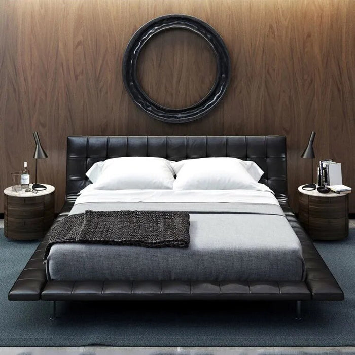 Nordic Italian Genuine Leather Bed Frame Solid Wood Queen Headboard 150 Modern King Size Beds Furniture Villa Cama Matrimonial