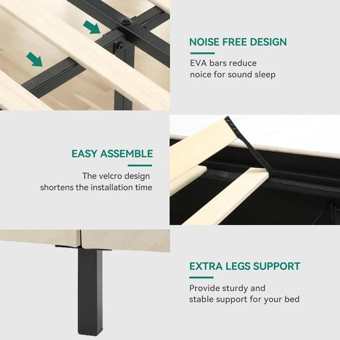 Led Bed Frame With 4 Storage Drawers, Adjustable Upholstered Headboard Platform Bed With Plank Support, No Need For A Spring Box