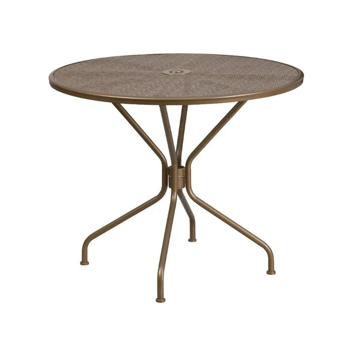 Furniture Commercial Grade 35.25" Round Black Indoor-Outdoor Steel Patio Table with Umbrella Hole