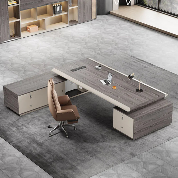 Luxury Office Desk Storage Wooden L Shaped Console Monitor Drawers Workbench Desk Table Executive Escrivaninha Office Furniture